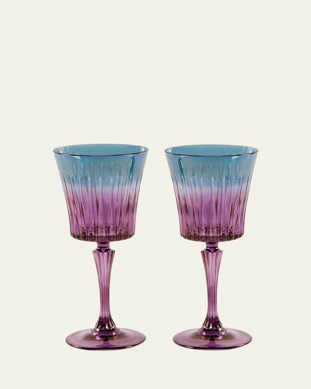 Blue Shaded Stemmed Water Glasses, Set of 2